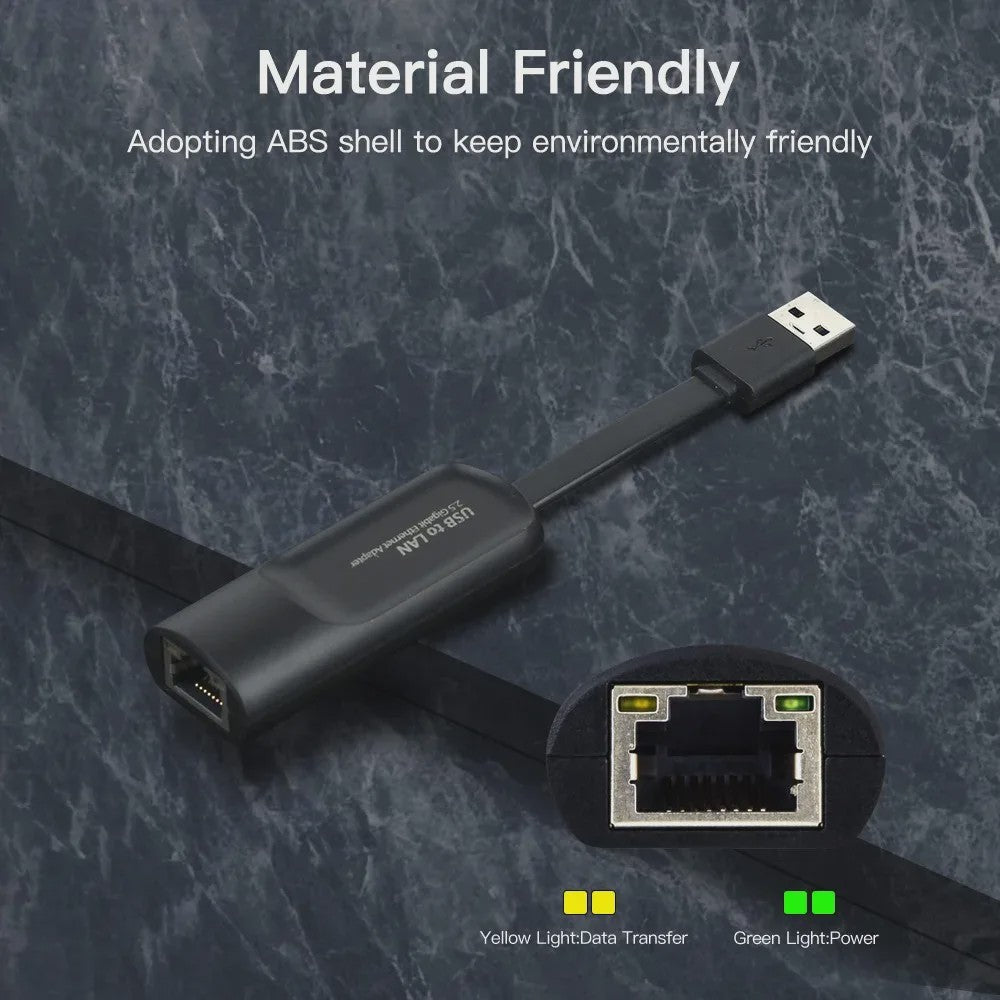 2.5Gbps USB Ethernet Adapter - Snelle Netwerkkaart voor Laptop & PC (USB-A/C)
