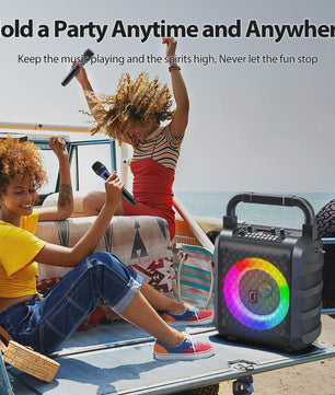 Draagbare Karaoke Speaker met Microfoon en LED Verlichting - Draadloze Bluetooth Geluidsbox