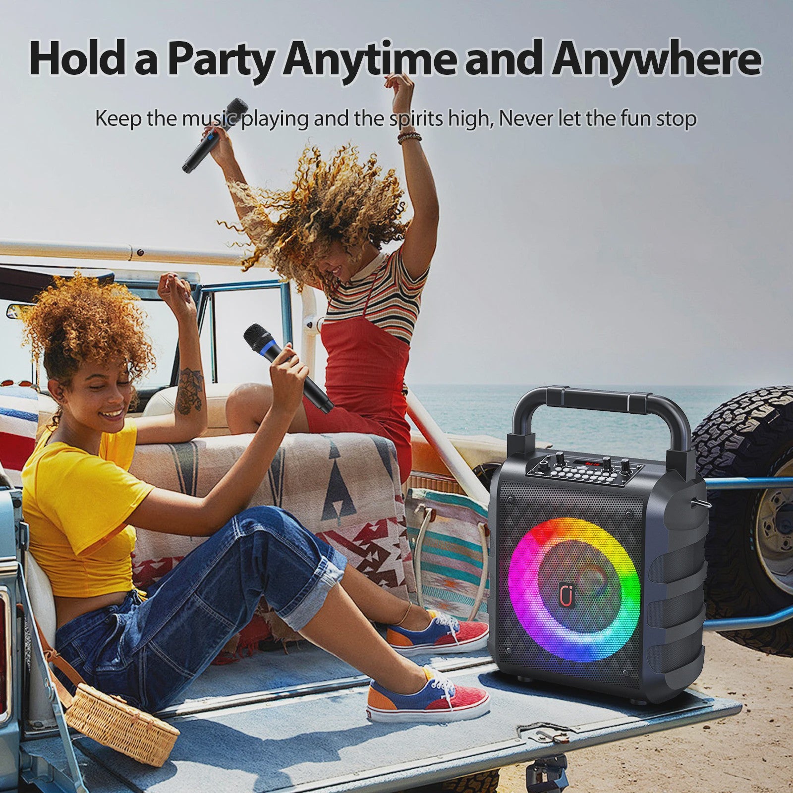 Draagbare Karaoke Speaker met Microfoon en LED Verlichting - Draadloze Bluetooth Geluidsbox