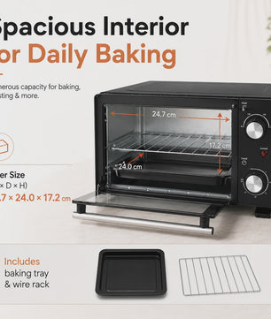Compacte Elektrische Oven 10L - 800W, 90-230°C, Timer, Bakplaat & Rooster