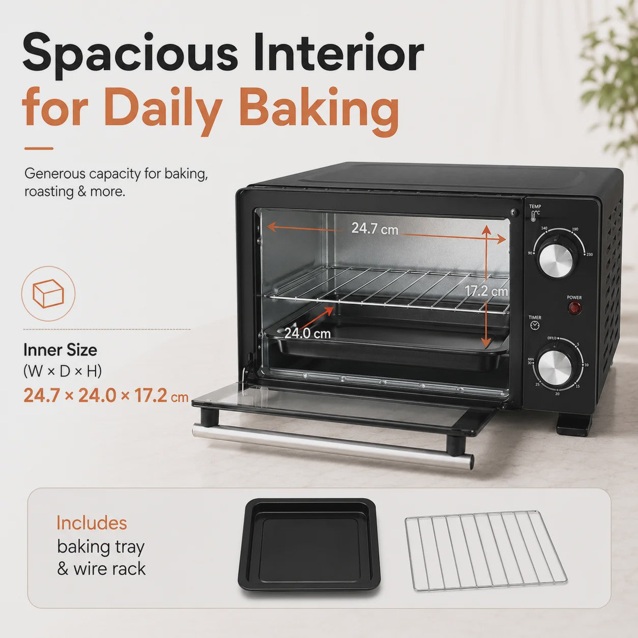 Compacte Elektrische Oven 10L - 800W, 90-230°C, Timer, Bakplaat & Rooster