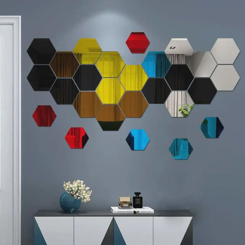 Zeskant Spiegel Muurstickers Set - 3D Decoratie voor Woonkamer, Slaapkamer & Badkamer (Rose Gold)
