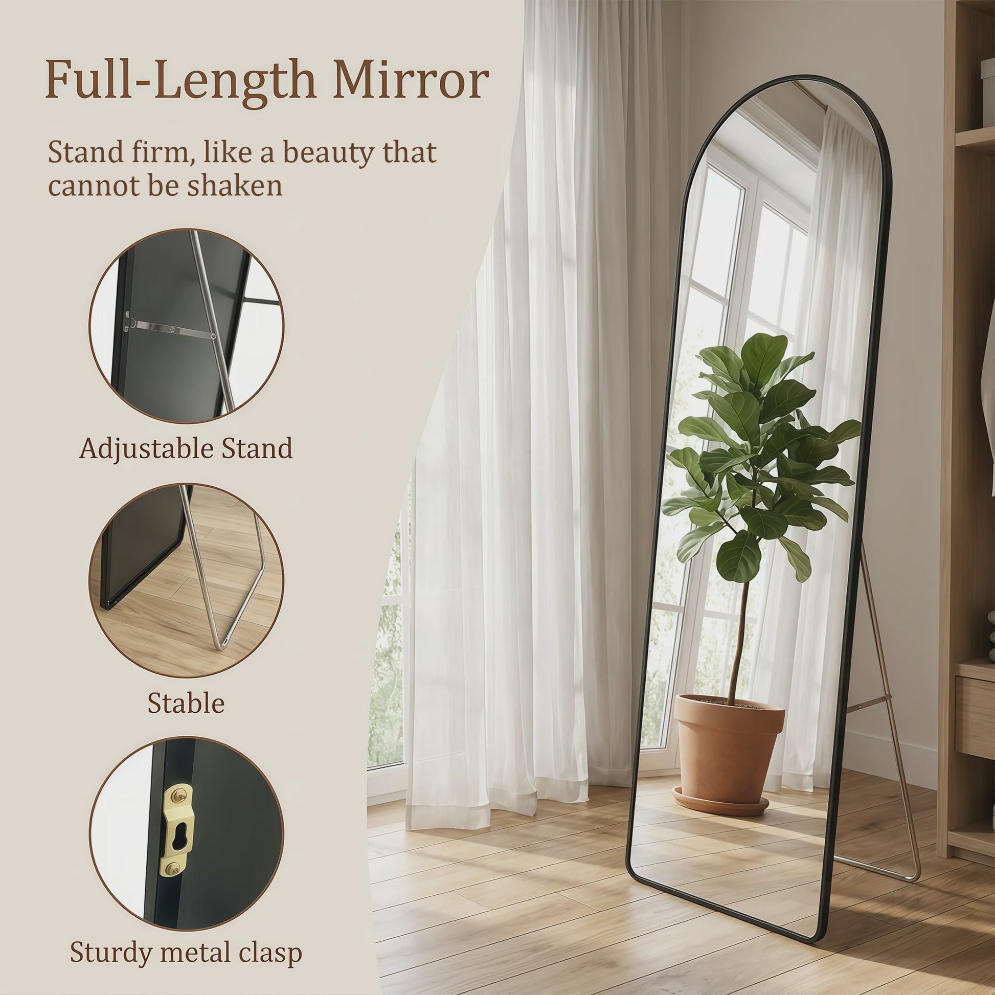 Grote Staande Spiegel 160x48cm - Volledige Lengte Spiegel met Aluminium Frame & HD Glas
