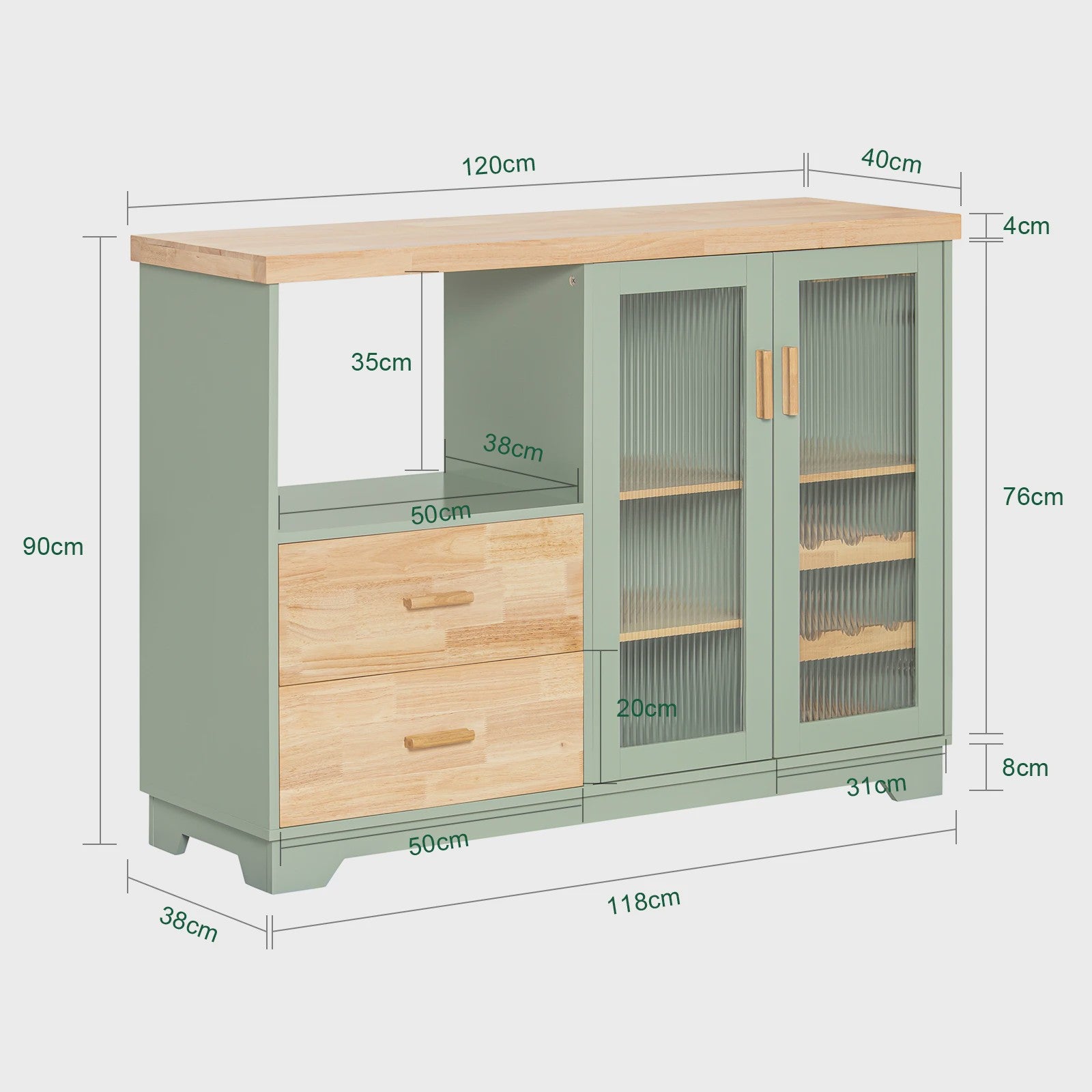 Buffetkast met Glazen Deuren en Lades - Stijlvolle Keuken-, Hal- of Sideboardkast