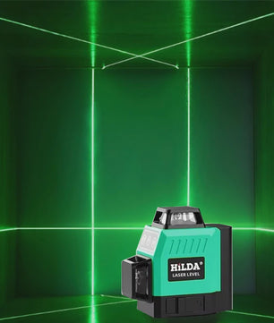 HILDA 3D Laser Waterpas - 12 Groene Lijnen, Zelfnivellerend, 360° Kruis, Draagbaar