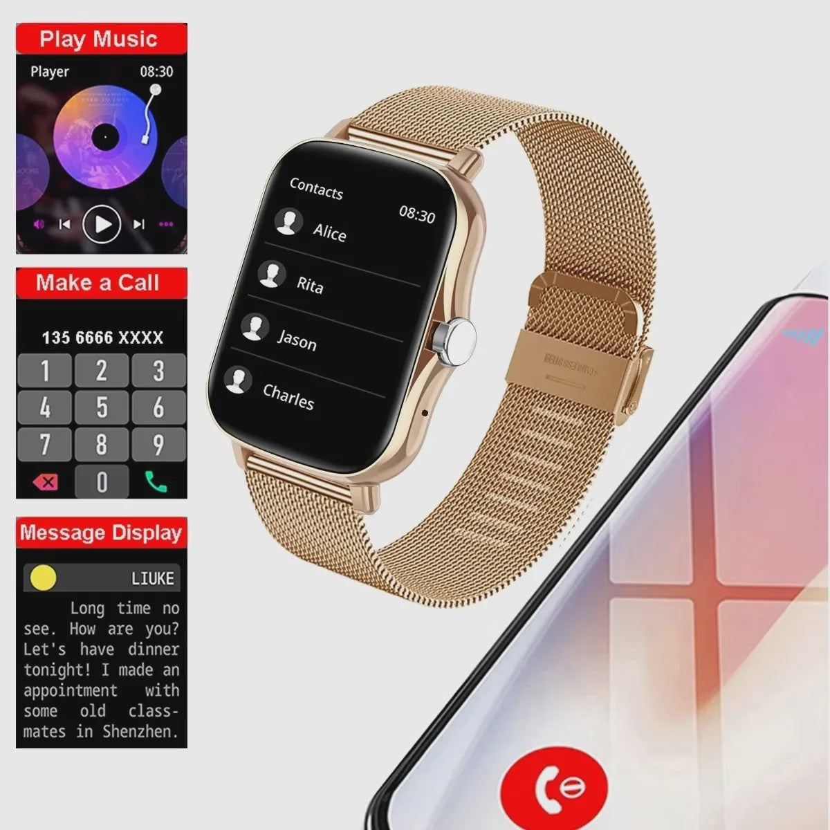 Multifunctioneel Smartwatch voor Heren & Dames - Bluetooth, Muziek, Fitness & Slaapmonitor