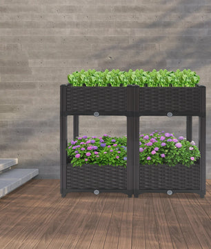 Verhoogd Plantenbed Dubbellaags in Rotan Look - Verticaal Tuinieren voor Balkon & Tuin