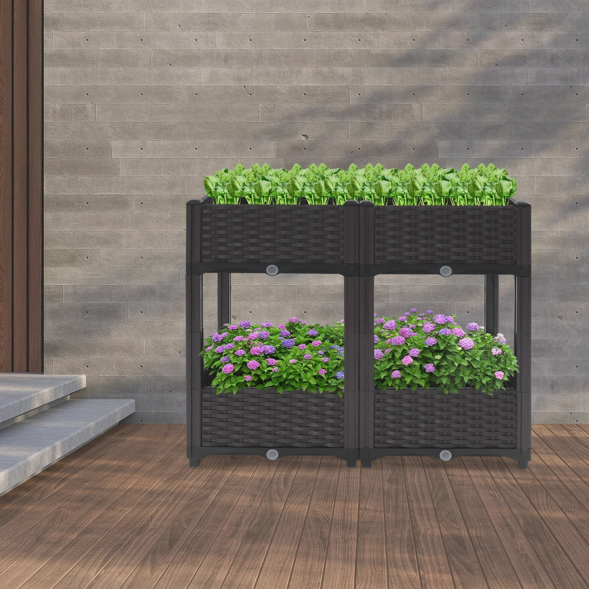 Verhoogd Plantenbed Dubbellaags in Rotan Look - Verticaal Tuinieren voor Balkon & Tuin