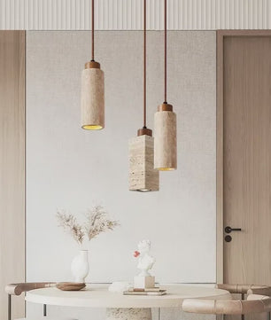 Sfeervolle Hanglamp met Steenlook en Houten Accent - Perfect voor Slaapkamer of Bar