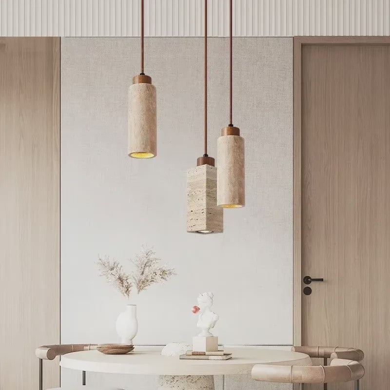 Sfeervolle Hanglamp met Steenlook en Houten Accent - Perfect voor Slaapkamer of Bar