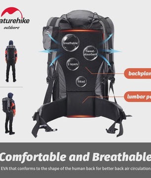 Naturehike Klimrugzak 60+5L - Ruime Outdoor Rugzak voor Reizen, Kamperen en Klimmen met Regenhoes