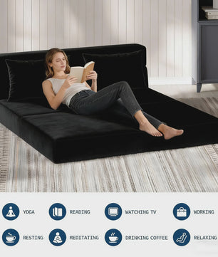 Garvee 4-in-1 Opvouwbare Futon Sofa Bed: Multifunctionele Slaapbank met Memory Foam Matras & Kussen