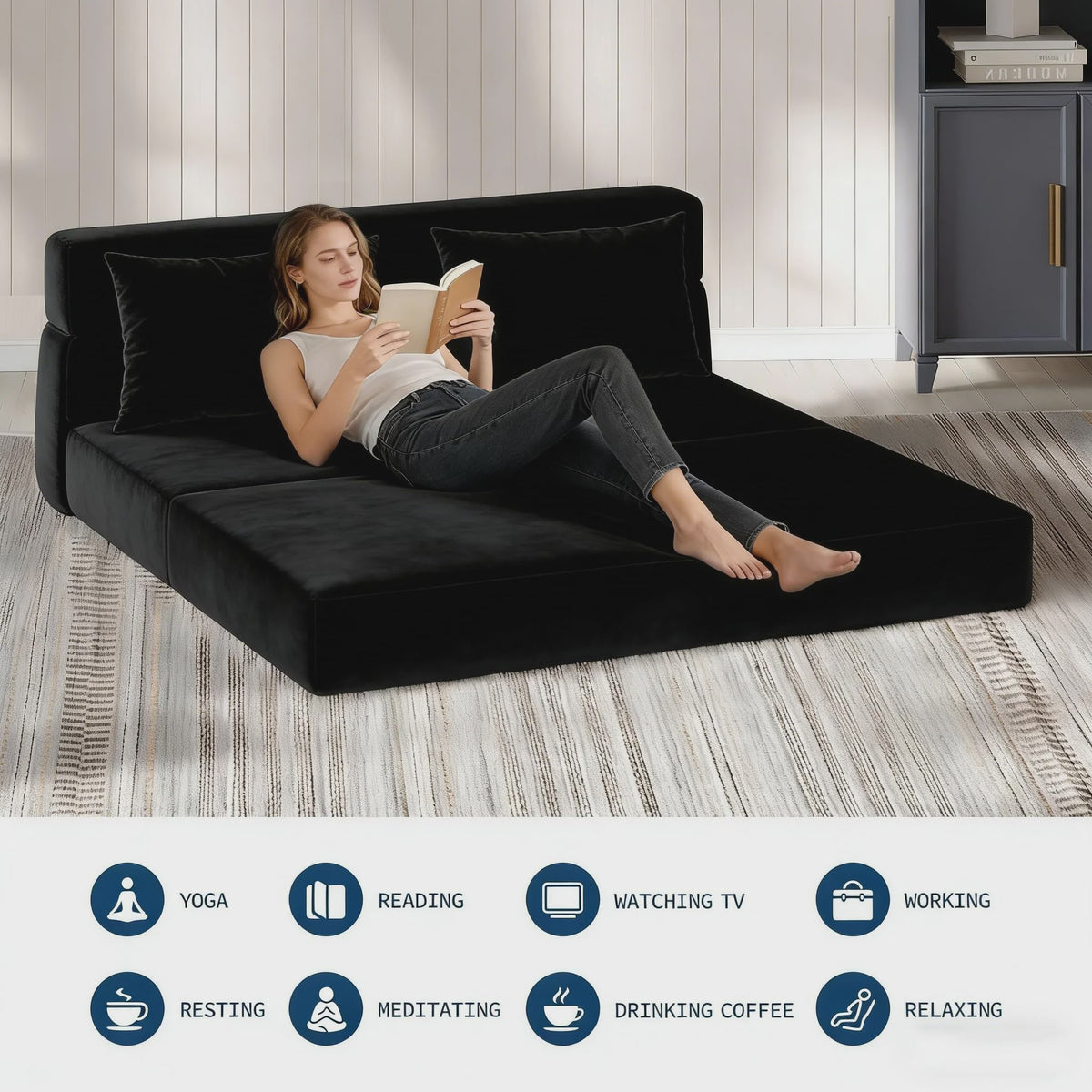 Garvee 4-in-1 Opvouwbare Futon Sofa Bed: Multifunctionele Slaapbank met Memory Foam Matras & Kussen
