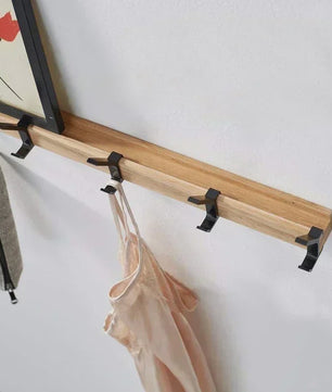 Nordic Wandkapstok met 5 Verstelbare Aluminium Haken - Hout & Metaal