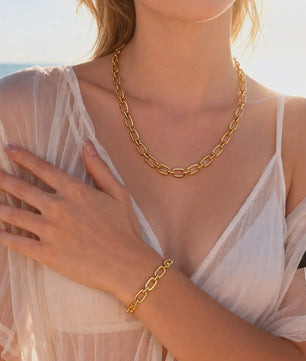Chunky Gouden Halsketting Dames - Roestvrij Staal Dikke Ovalen Schakelketting Choker