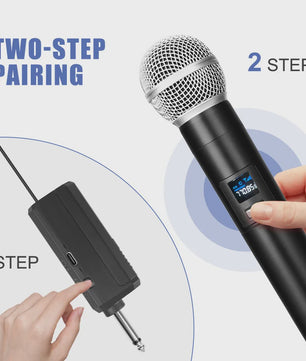 Draadloze UHF Microfoon Set (2 Kanaals) - Draagbaar & Oplaadbaar
