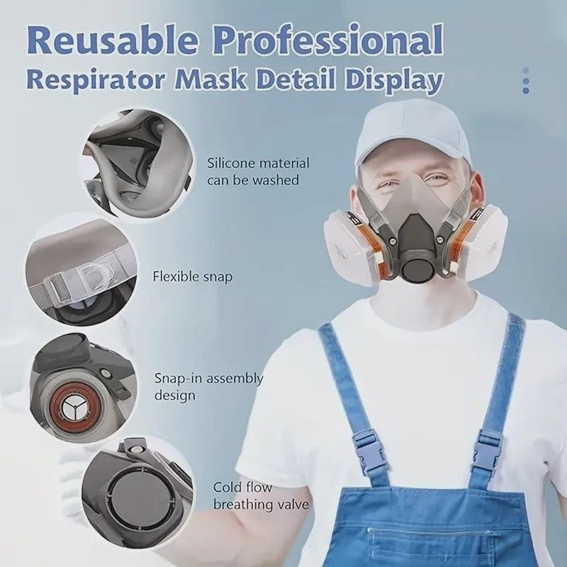 Professioneel Half-Face Stof- en Gasmasker met Verwisselbare Filters voor Schilderen en Spuiten