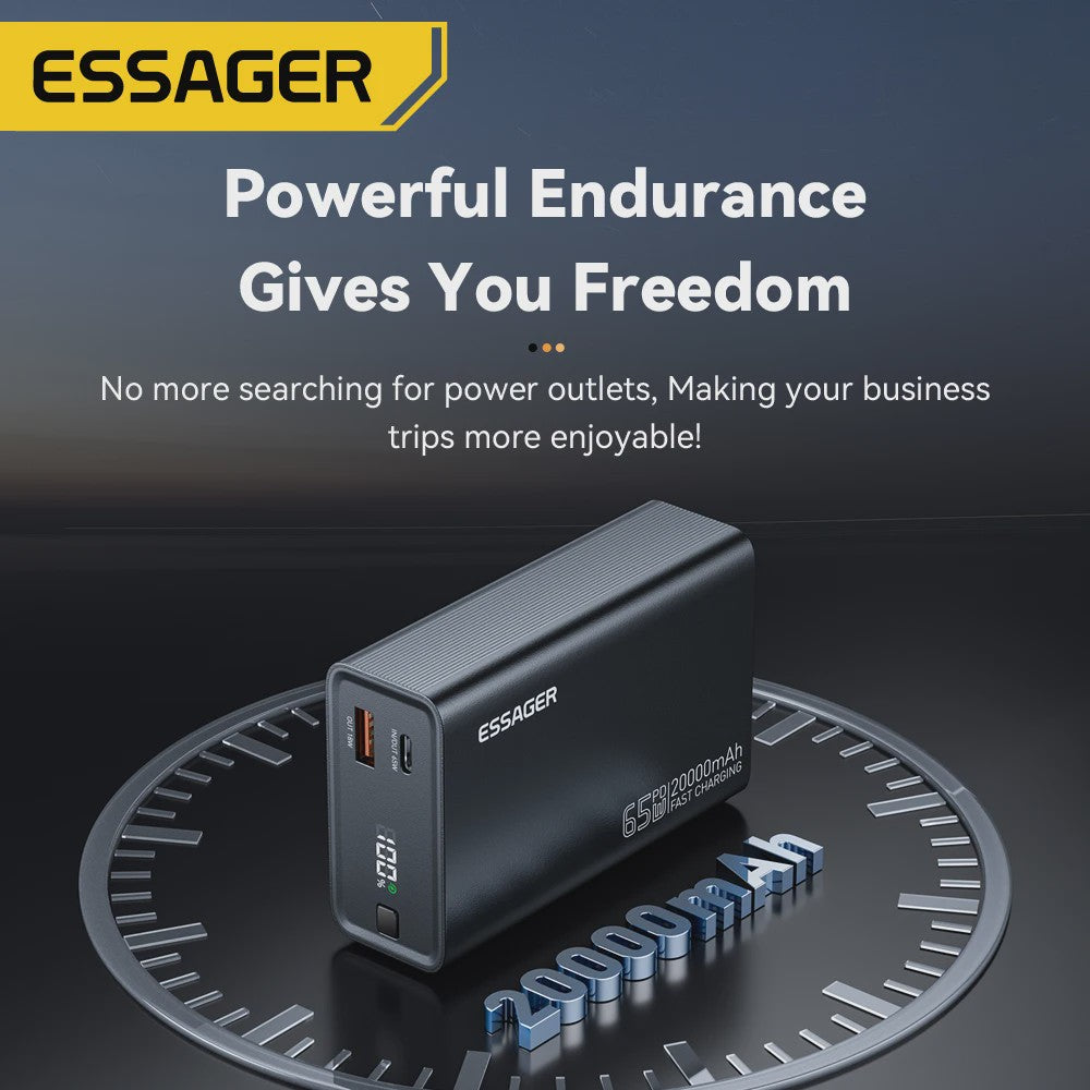 Essager Powerbank 20000mAh PD 65W Fast Charge - Draagbare Externe Batterij voor Telefoons & Laptops