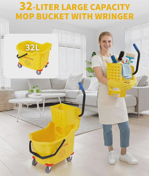 Professionele Dweilemmer met Wringer en Wielen - 32L Capaciteit