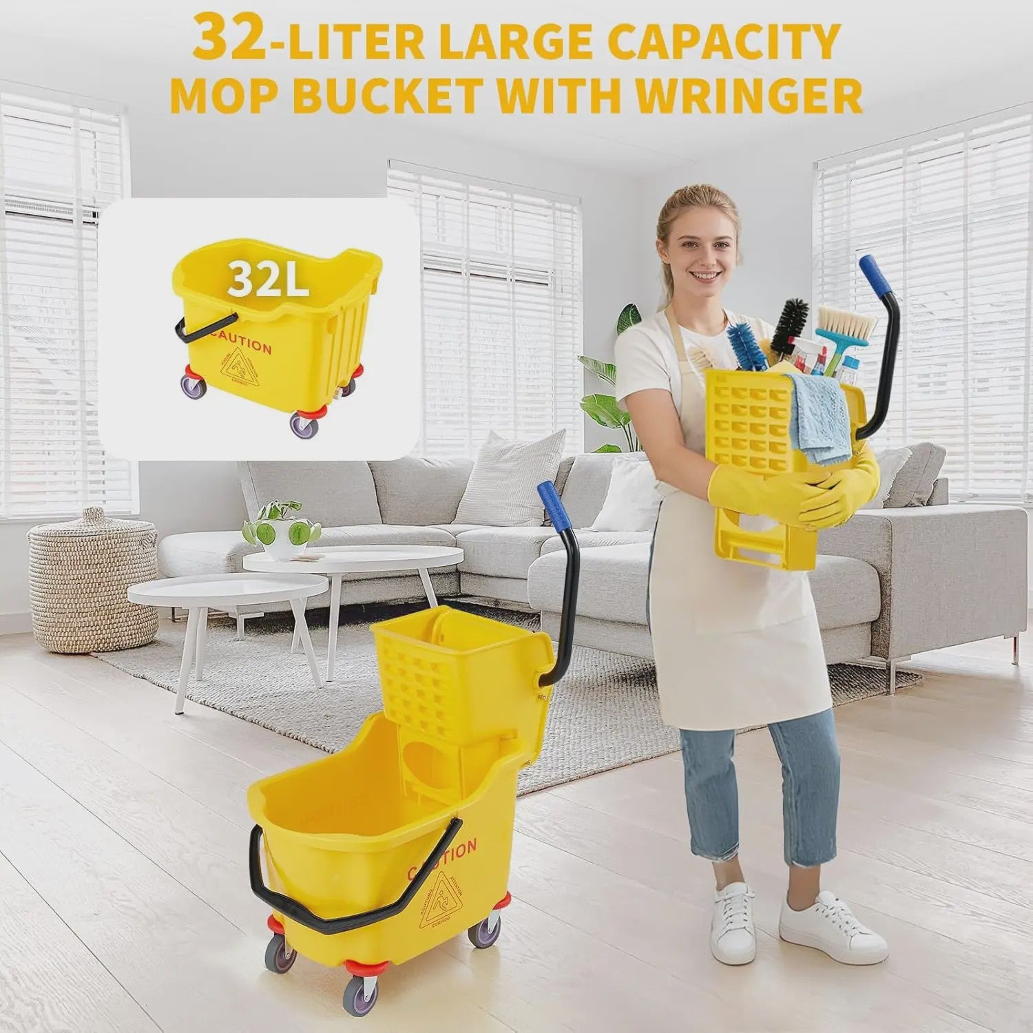 Professionele Dweilemmer met Wringer en Wielen - 32L Capaciteit