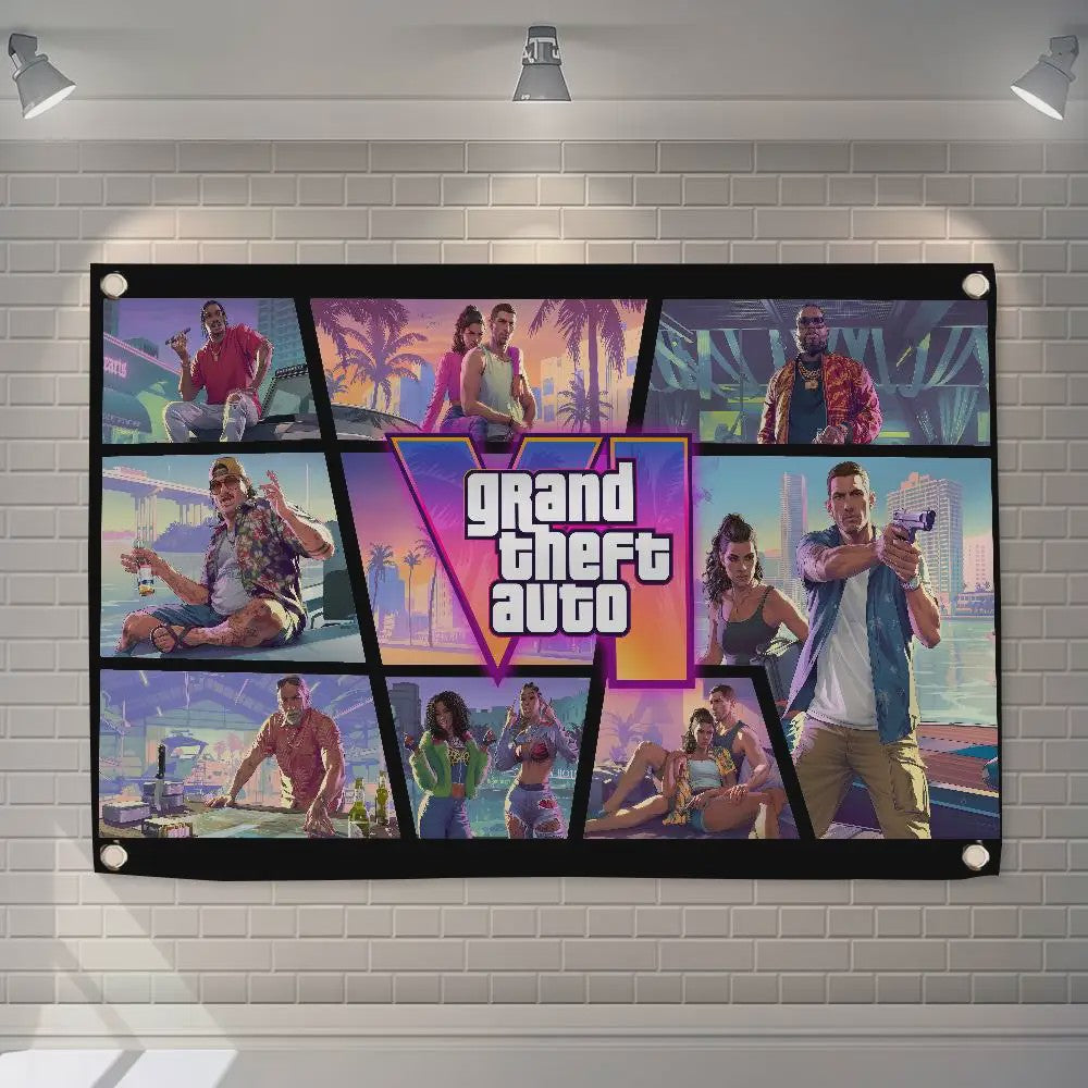Grand Theft Auto VI Banner - 150x200cm of 60x90cm - Decoratie voor Feest, Camping & Outdoor