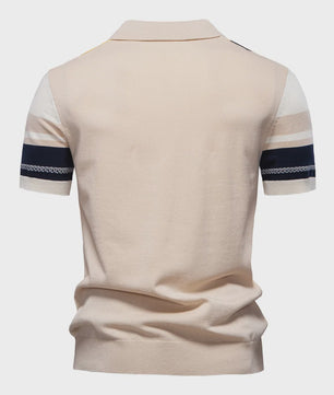 Heren Gebreide Polo Shirt - Ademend, Zomerse Strepen & Mesh Inzetstukken