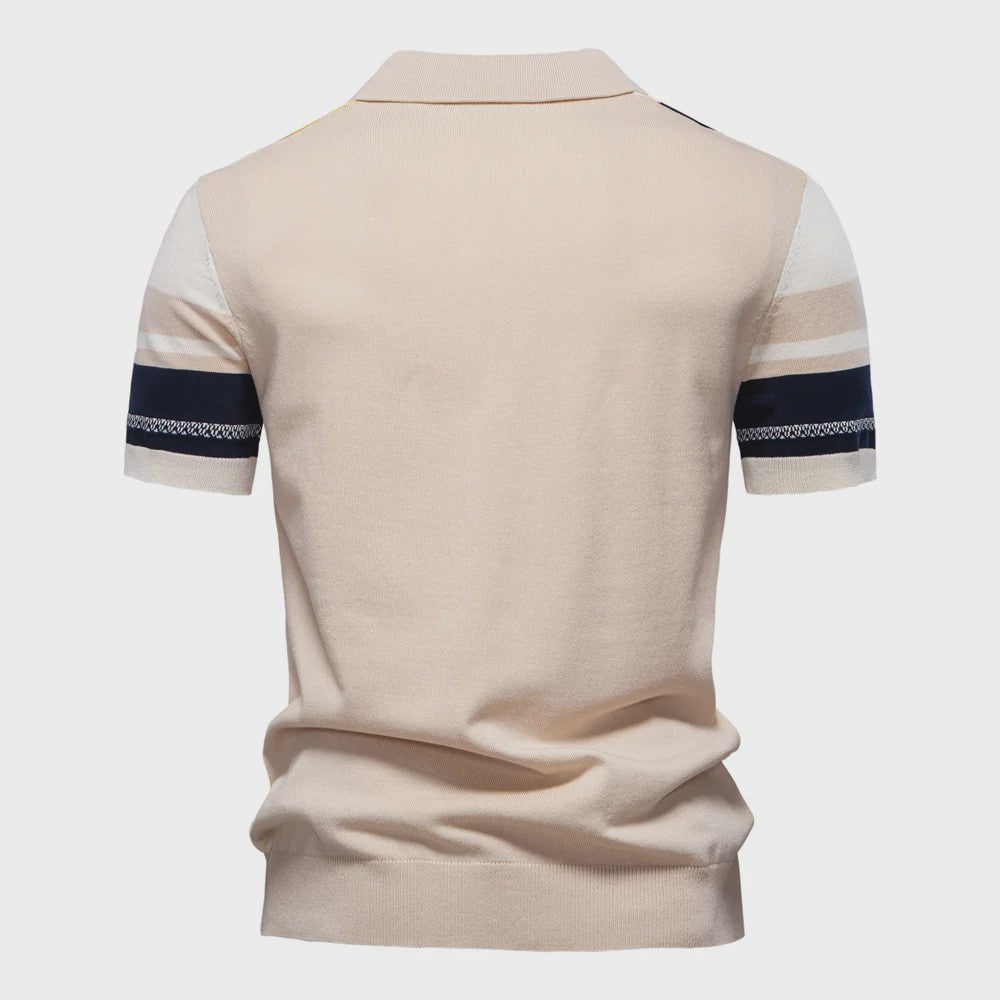 Heren Gebreide Polo Shirt - Ademend, Zomerse Strepen & Mesh Inzetstukken