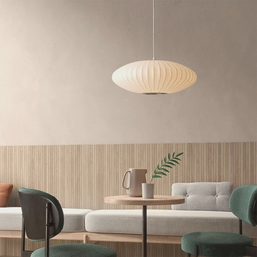 Moderne Witte Zijde Cocoon Plafondlamp - Ronde Bubble Hanglamp met E27 Fitting