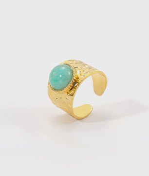 Bohemian Ringen met Natuursteen (Turquoise & Malachiet) - Goudkleurig Staal