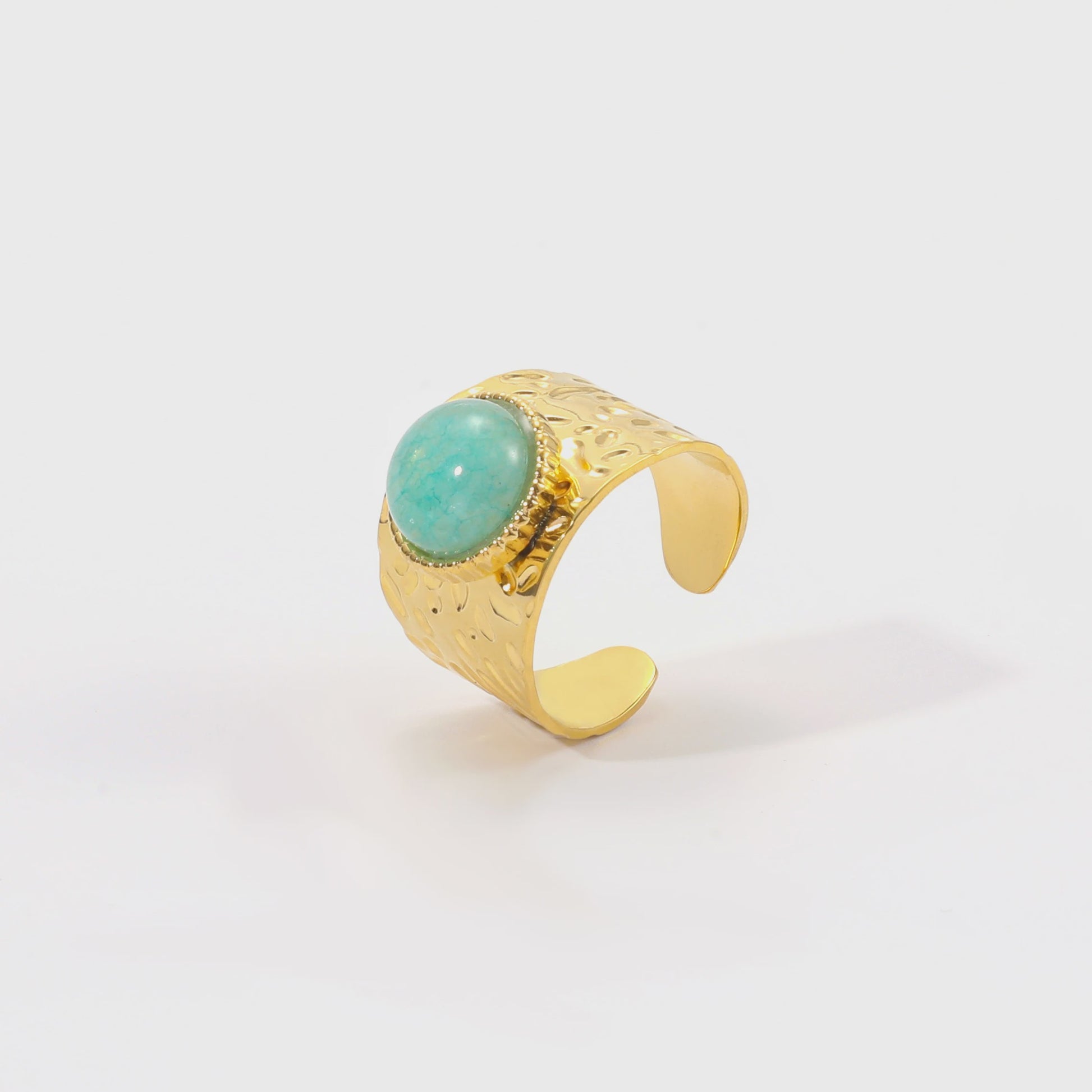 Bohemian Ringen met Natuursteen (Turquoise & Malachiet) - Goudkleurig Staal