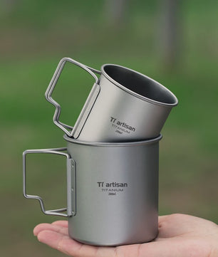 Tiartisan Titanium Mok met Opvouwbaar Handvat - Lichtgewicht & Draagbaar voor Outdoor Avonturen