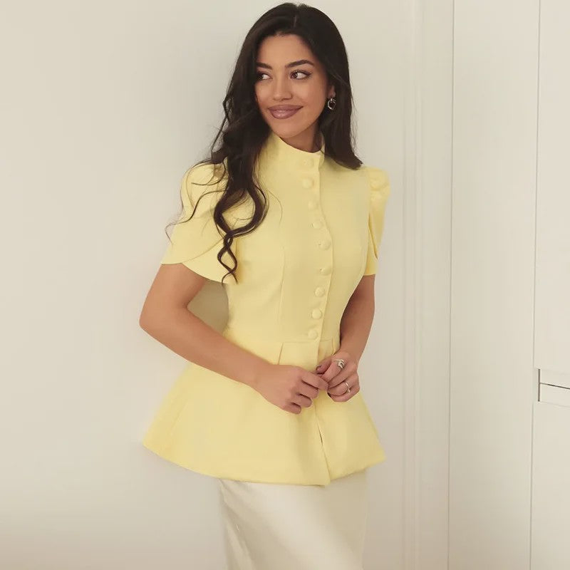 Stijlvolle Dames Blazer Jasje met Opstaande Kraag en Knoopsluiting - Herfst 2025 Mode