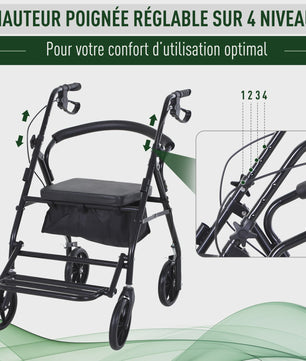 Opvouwbare Rollator met Zitting, Handremmen en Opbergmand - Lichtgewicht & Ergonomisch