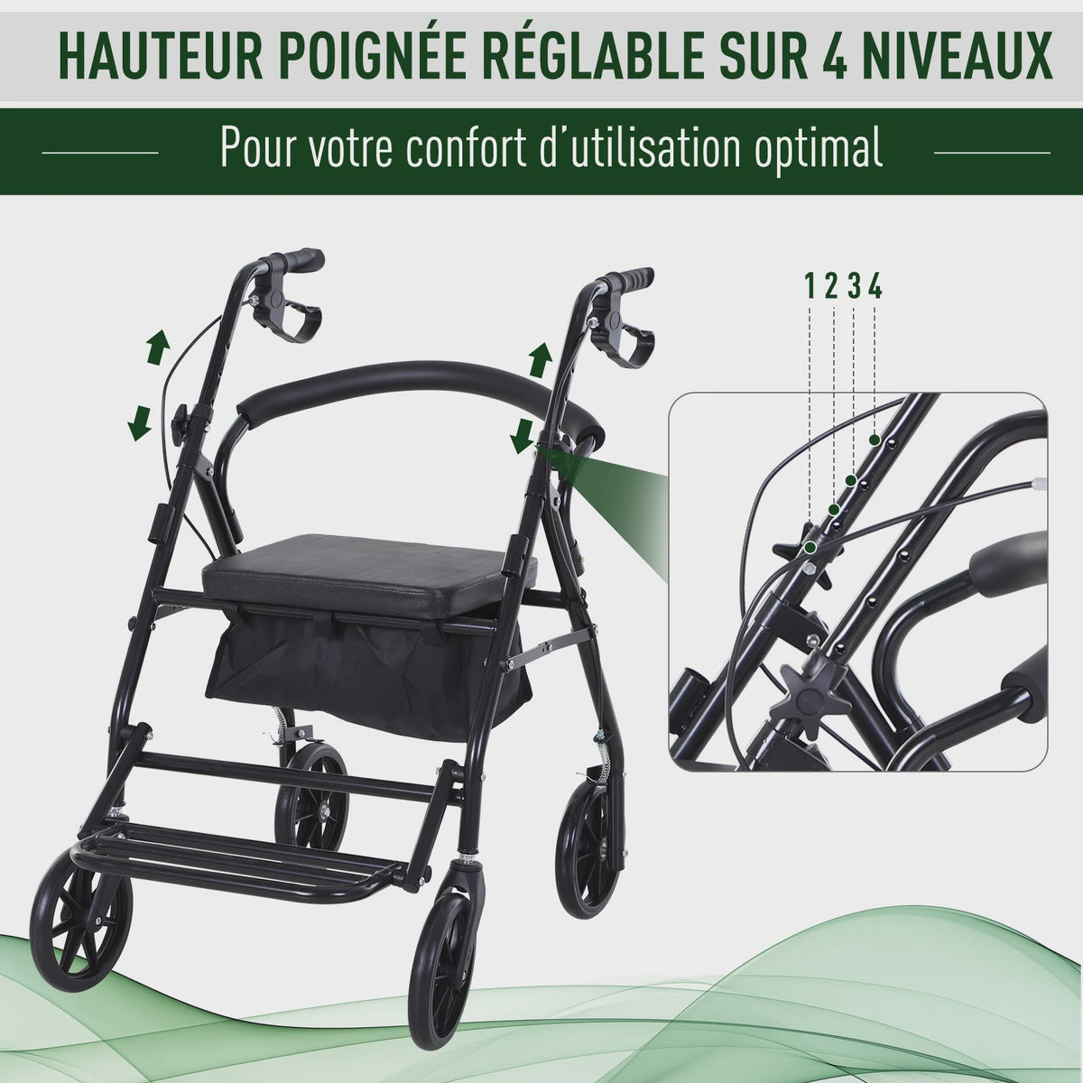 Opvouwbare Rollator met Zitting, Handremmen en Opbergmand - Lichtgewicht & Ergonomisch