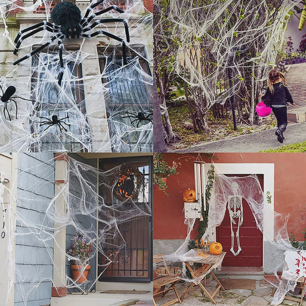 Halloween Spinnenweb Decoratie met Spinnen - Creëer een Griezelige Sfeer