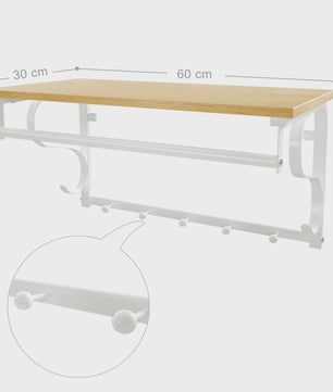 VASAGLE Wandkapstok met Plank en 5 Haken - 60x30x31.7 cm