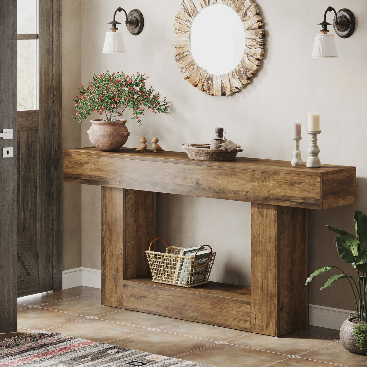 Tribesigns Console Tafel 160 cm - Farmhouse Entree Tafel met U-vormige Basis en Open Plank