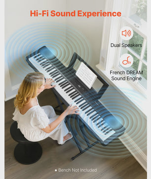 SucceBuy 88 Toetsen Digitaal Piano - Volledig Gewogen Toetsenbord met Draadloze Connectiviteit voor Beginners