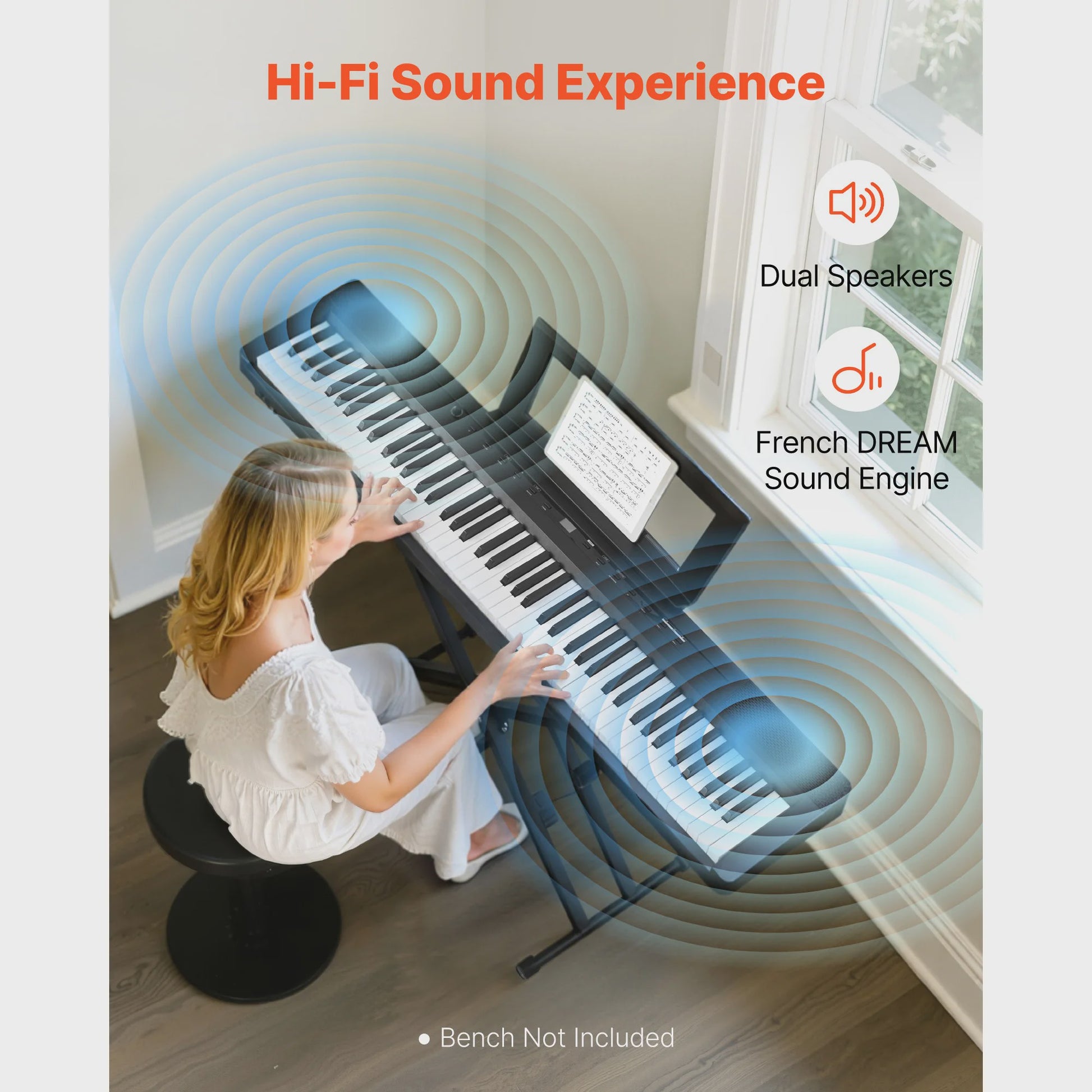 SucceBuy 88 Toetsen Digitaal Piano - Volledig Gewogen Toetsenbord met Draadloze Connectiviteit voor Beginners