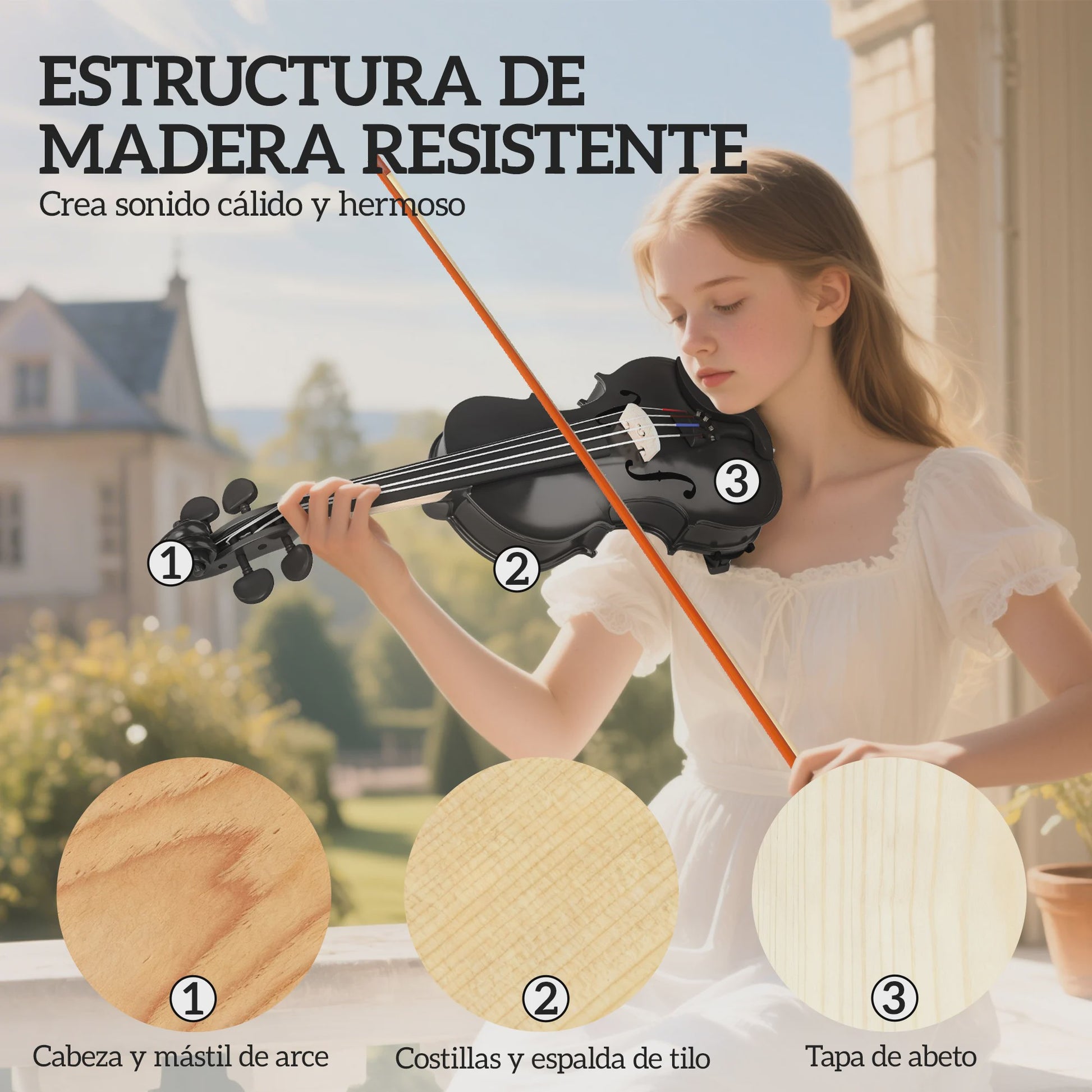 Volledige set 4/4 houten viool zwart met koffer, strijkstok, hars en accessoires