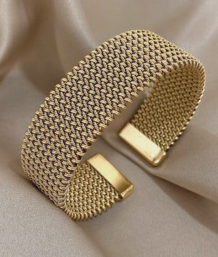 Vintage Goudkleurige Cuff Armband voor Dames - Trendy Roestvrij Staal