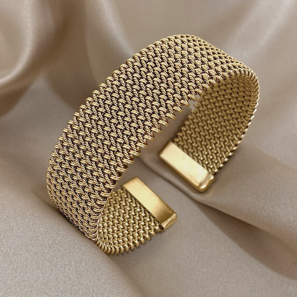 Vintage Goudkleurige Cuff Armband voor Dames - Trendy Roestvrij Staal
