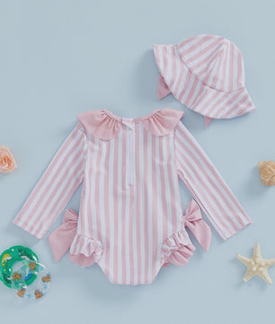 Babymeisjes Bikini met Strikken en Hoedje - Schattige Zomer Zwemkleding