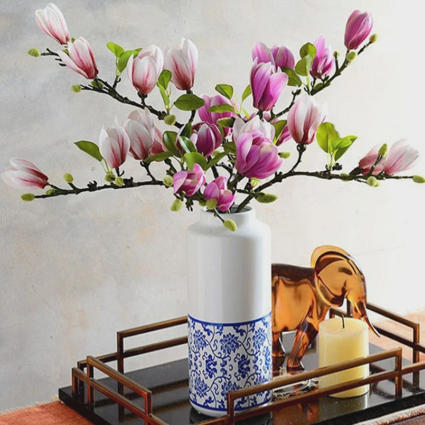 Zijden Magnolia Boeket - Kunstbloemen voor Bruiloft, Decoratie & DIY