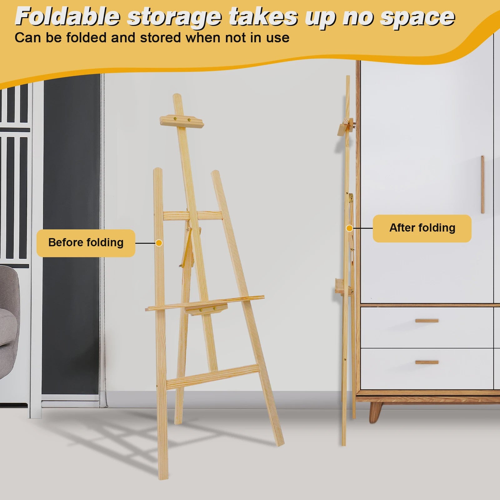 Professionele Houten A-Frame Schildersezel - 1.5m Hoog, Verstelbaar & Draagbaar