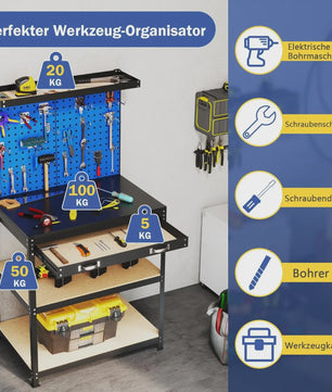 Robuuste Werkbank 81x41 cm met 225 kg Draagkracht - Blauwe Werktafel voor Garage & Werkplaats