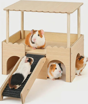 Houten Kasteel Speelhuisje voor Cavia's en Kleine Huisdieren met Klimtrap