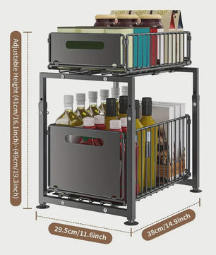 2-Laags Uittrekbare Kast Organizer - Verstelbare Keuken Opbergmand Onder Spoelbak
