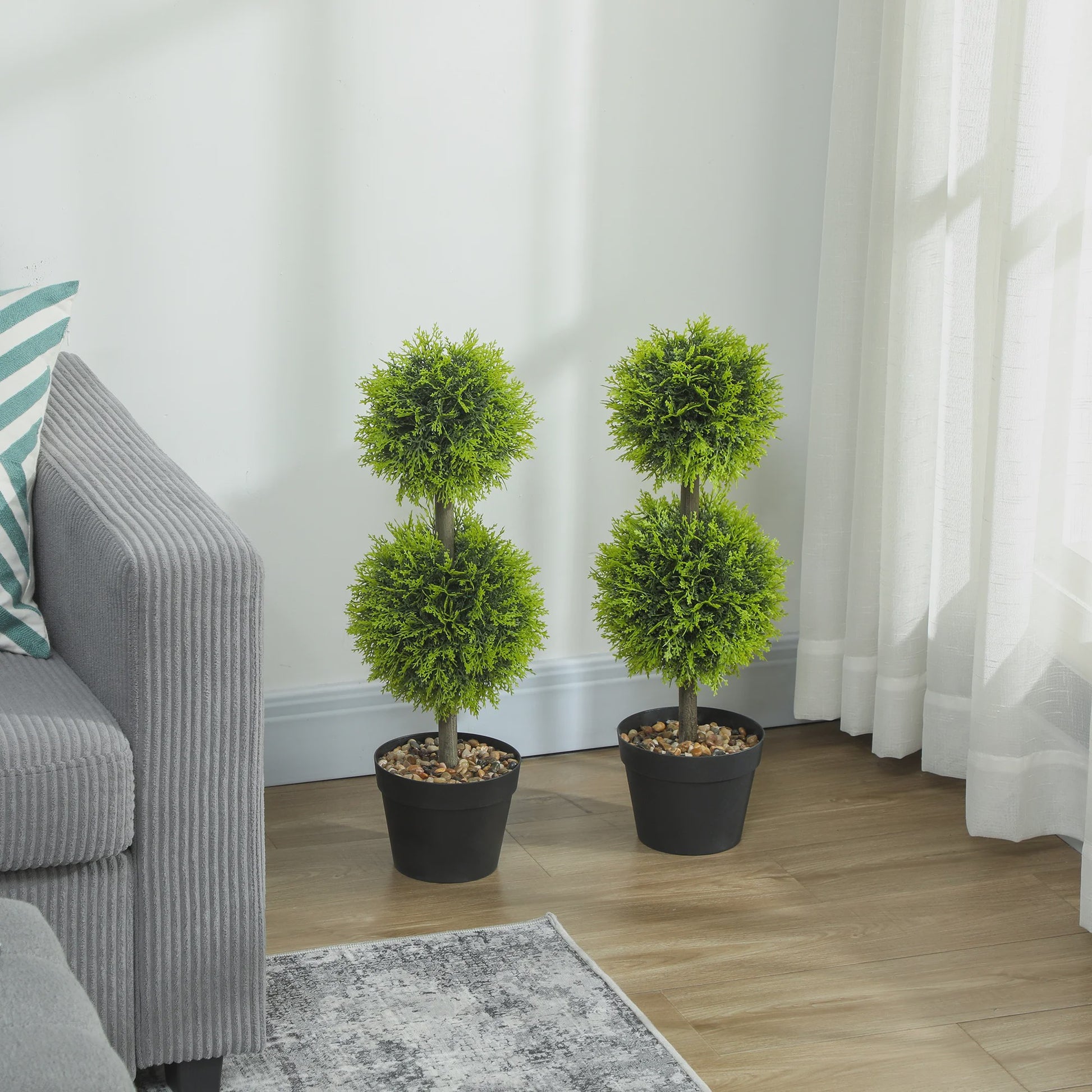Set van 2 Kunstplanten Bal Topiary 60 cm - Decoratieve Kunst Bollen in Pot
