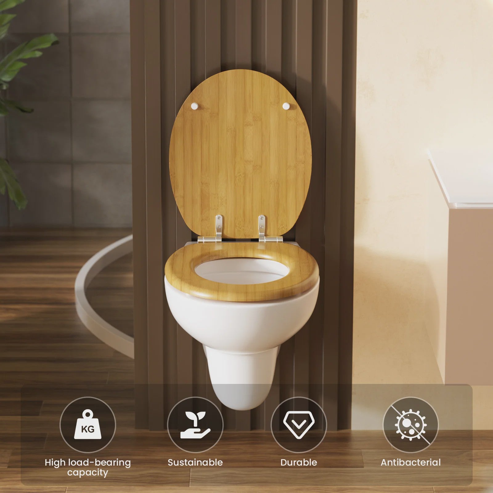 Toiletzitting O-vorm met soft-close en bamboe-look – Antibacterieel & Duurzaam